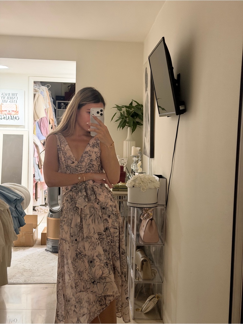 Tommy Hilfiger Blush Floral High-Low V-Neck Dress